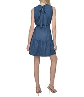 DKNY by Donna Karan Sleeveless Pleated Crew Neck Fit and Flare Dress