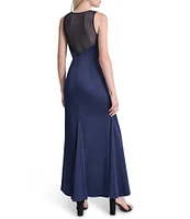 DKNY by Donna Karan Sleeveless Rhinestone Mesh Crew Neck Gown
