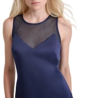 DKNY by Donna Karan Sleeveless Rhinestone Mesh Crew Neck Gown
