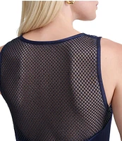 DKNY by Donna Karan Sleeveless Rhinestone Mesh Crew Neck Gown