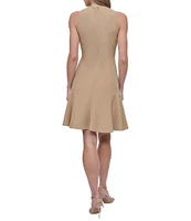 DKNY by Donna Karan Solid Crepe Crew Neck Sleeveless Flounce Hem Fit & Flare Dress