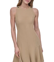 DKNY by Donna Karan Solid Crepe Crew Neck Sleeveless Flounce Hem Fit & Flare Dress