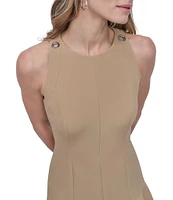 DKNY by Donna Karan Solid Crepe Crew Neck Sleeveless Flounce Hem Fit & Flare Dress