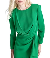 DKNY by Donna Karan Solid Woven Crew Neck Long Sleeve Side Draped Sheath Dress