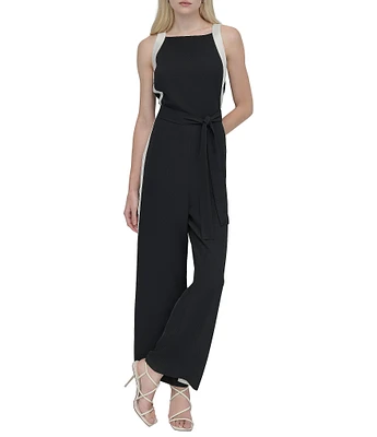DKNY by Donna Karan Square Neck Color Block Twill Jumpsuit