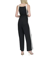 DKNY by Donna Karan Square Neck Color Block Twill Jumpsuit