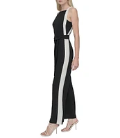 DKNY by Donna Karan Square Neck Color Block Twill Jumpsuit