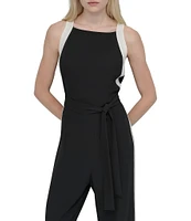 DKNY by Donna Karan Square Neck Color Block Twill Jumpsuit