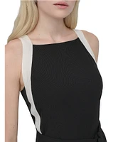 DKNY by Donna Karan Square Neck Color Block Twill Jumpsuit