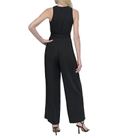 DKNY by Donna Karan Stretch Halter Neck Sleeveless Belted Straight Leg Jumpsuit