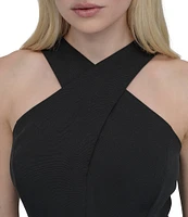 DKNY by Donna Karan Stretch Halter Neck Sleeveless Belted Straight Leg Jumpsuit