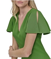 DKNY by Donna Karan Stretch V Neck Short Split Sleeve Fit and Flare Midi Dress