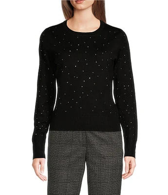 DKNY by Donna Karan Studded Crew Neck Long Sleeve Pullover