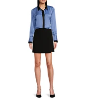 DKNY by Donna Karan Sueded Satin Contrast Point Collar Long Sleeve Button-Front Shirt