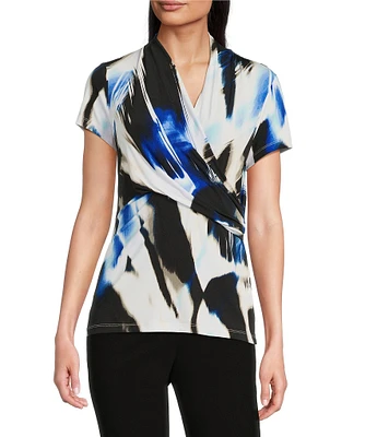 DKNY by Donna Karan Surplice V-Neck Side Ruched Short Sleeve Top
