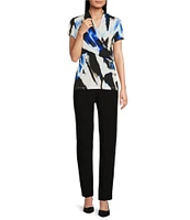 DKNY by Donna Karan Surplice V-Neck Side Ruched Short Sleeve Top