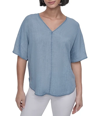 DKNY by Donna Karan Tencel V-Neck Short Sleeve Tunic