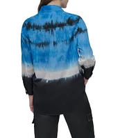 DKNY by Donna Karan Tie Dye Cotton Long Sleeve Button Front Shirt
