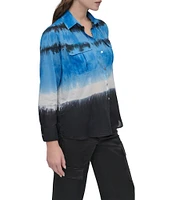 DKNY by Donna Karan Tie Dye Cotton Long Sleeve Button Front Shirt