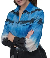 DKNY by Donna Karan Tie Dye Cotton Long Sleeve Button Front Shirt