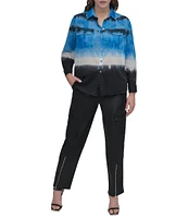 DKNY by Donna Karan Tie Dye Cotton Long Sleeve Button Front Shirt