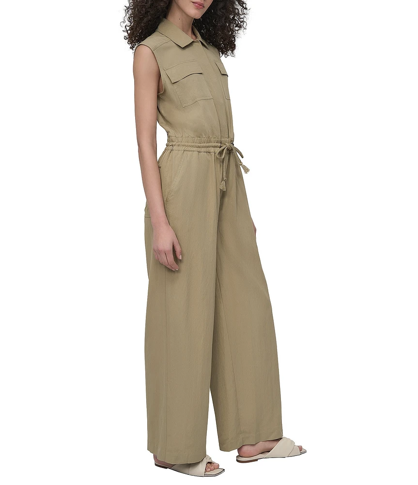 DKNY by Donna Karan Tumble Twill Sleeveless Utility Jumpsuit