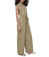 DKNY by Donna Karan Tumble Twill Sleeveless Utility Jumpsuit