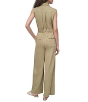 DKNY by Donna Karan Tumble Twill Sleeveless Utility Jumpsuit