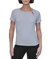 DKNY By Donna Karan Twist Crew Neck Short Sleeve Rib-Knit Top