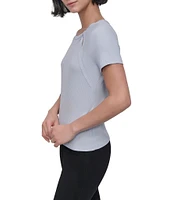 DKNY By Donna Karan Twist Crew Neck Short Sleeve Rib-Knit Top