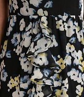 DKNY by Donna Karan Chiffon Ruffle V-Neck Floral Print Faux Wrap Dress