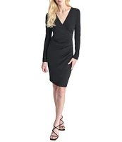 DKNY by Donna Karan V-Neck Pleated Stretch Knit Faux Wrap Dress