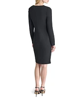 DKNY by Donna Karan V-Neck Pleated Stretch Knit Faux Wrap Dress