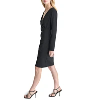 DKNY by Donna Karan V-Neck Pleated Stretch Knit Faux Wrap Dress