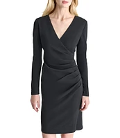 DKNY by Donna Karan V-Neck Pleated Stretch Knit Faux Wrap Dress