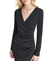 DKNY by Donna Karan V-Neck Pleated Stretch Knit Faux Wrap Dress