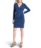 DKNY by Donna Karan V-Neck Pleated Stretch Knit Faux Wrap Dress