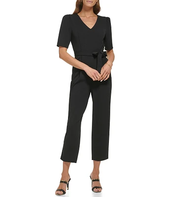 DKNY by Donna Karan V-Neck Puff Sleeve Knit Jumpsuit