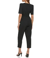 DKNY by Donna Karan V-Neck Puff Sleeve Knit Jumpsuit