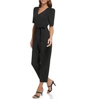 DKNY by Donna Karan V-Neck Puff Sleeve Knit Jumpsuit