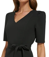 DKNY by Donna Karan V-Neck Puff Sleeve Knit Jumpsuit