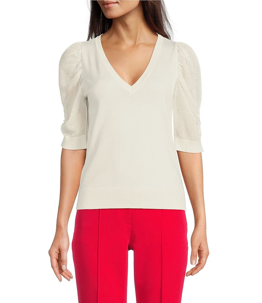 DKNY by Donna Karan V-Neck Puff Sleeve Top