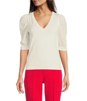 DKNY by Donna Karan V-Neck Puff Sleeve Top