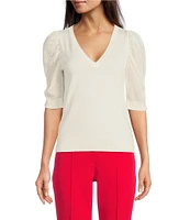 DKNY by Donna Karan V-Neck Puff Sleeve Top