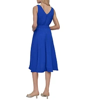 DKNY by Donna Karan V-Neck Sleeveless Bow Waist Washer Faux Wrap Dress