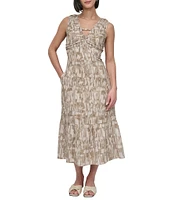 DKNY by Donna Karan V-Neck Sleeveless Flounce Hem Midi Dress