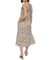 DKNY by Donna Karan V-Neck Sleeveless Flounce Hem Midi Dress