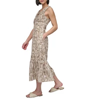 DKNY by Donna Karan V-Neck Sleeveless Flounce Hem Midi Dress