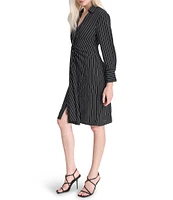 DKNY by Donna Karan V-Neck Stripe Twist Front Woven Sheath Dress