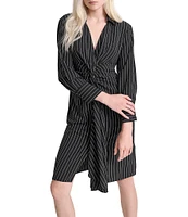 DKNY by Donna Karan V-Neck Stripe Twist Front Woven Sheath Dress